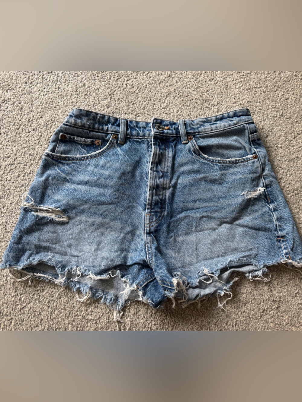 Zara Light Blue Distressed Denim Shorts